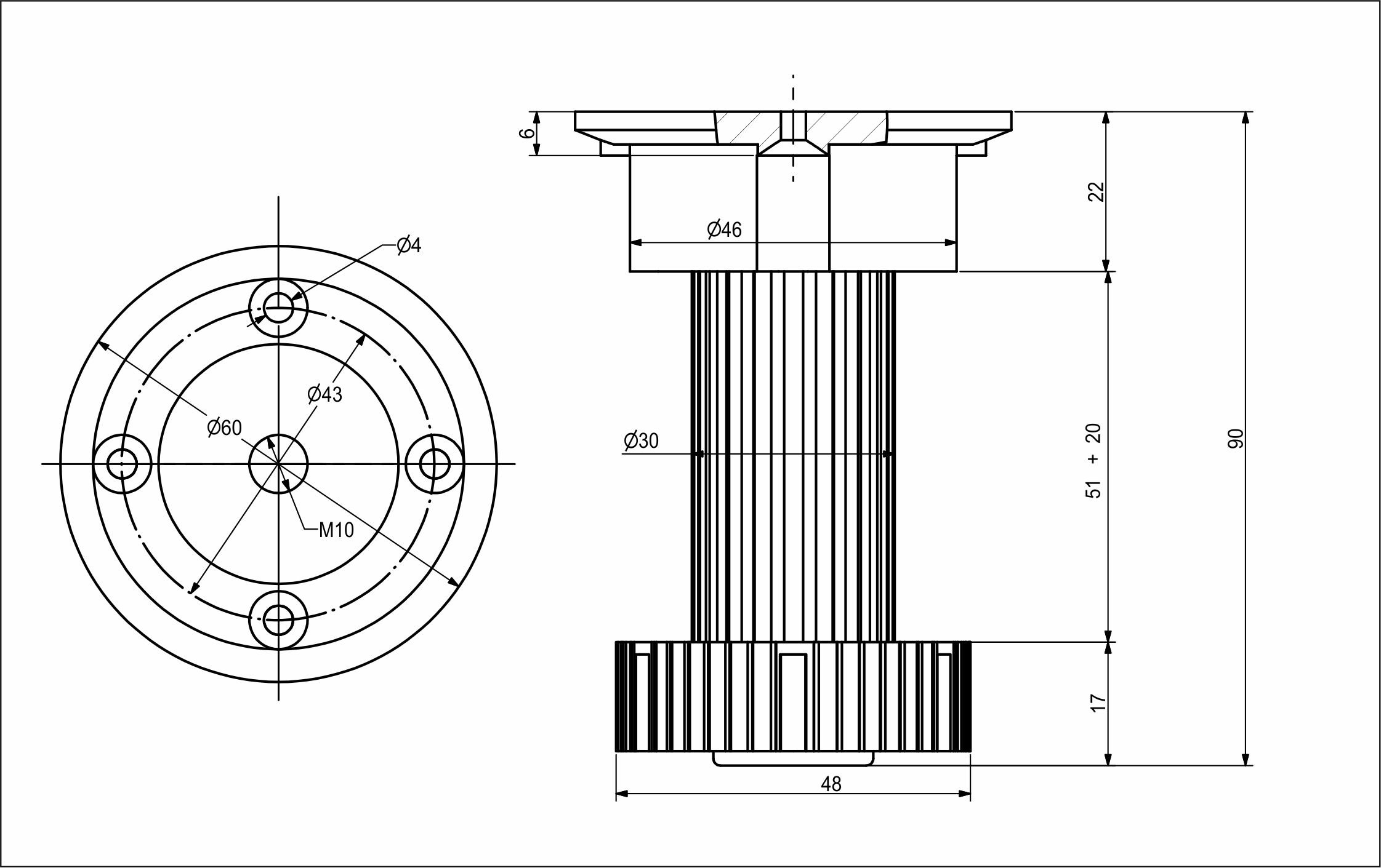 Опора кухонная h-100