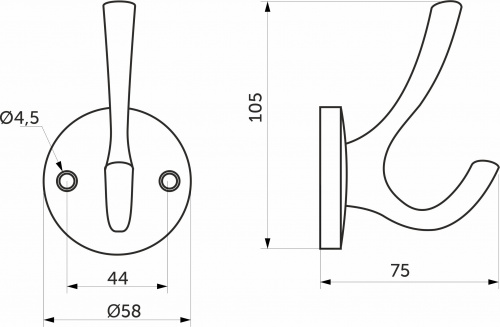 Крючок меб. двухрожковый мет. HORN хром матовый AKS_2