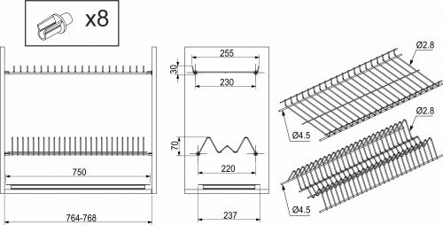 Сушка для посуды 800, белый WIEXPOL (без коробки)_2