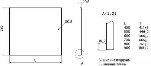 Поддон гигиенический в базу 600 мм., под 16 ДСП, алюминиевый, РФ (566*520 мм)_2