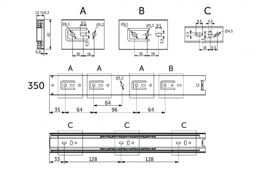 Направляющая шариковая L-350 h=42 GRIDLI A_2