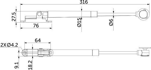 Подъемник газовый 100N, с амортизатором фиксация фасада в любой точке траектории движения, серый AKS