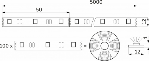 Лента светодиодная RGBW - 10W/m, 12V, 12мм, 5050, 60 д/м, IP20, цветная + нейтральный белый - 5м, AKS_2