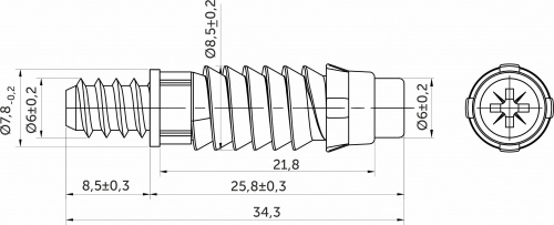 Скрытая стяжка-шкант, неразборная, D8.8 (уп/ 0,1 тыс.шт) AKS_2