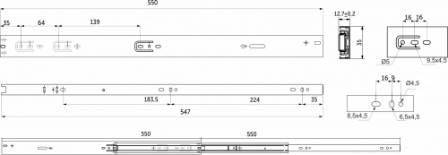 Направляющая шариковая L-550 h=35 AKS PLUS SOFT CLOSE A_2