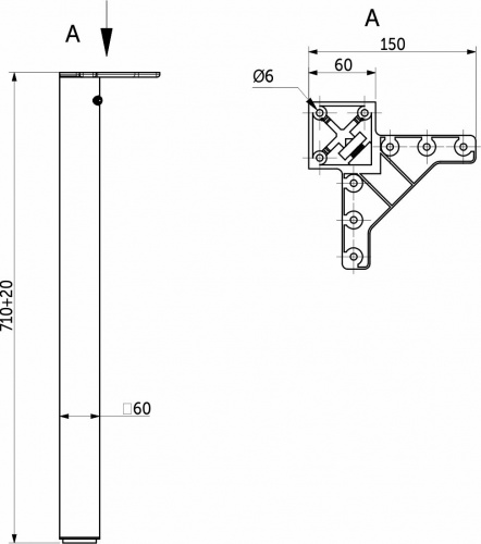 Опора меб. квадратная 60*60 h710, черный AKS_2
