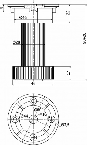 Опора кухонная пласт. h100 трехсоставная, черный (1 упак. = 250 шт.) AKS_2