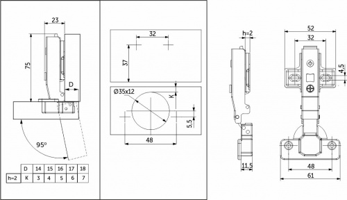 Петля накладная без пружины 48мм h2 сlip-on PRIME by AKS черный никель (саморезы, заглушки) (упак. = 2 шт.)_2