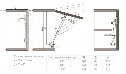 Подъемник газовый верхний 80N с доводчиком серый Rejs_2