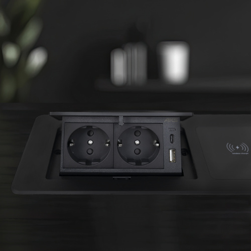 Выдвижной удлинитель Nova 5, 2 розетки, USB A + C, беспроводная зарядка, черный, AKS_5