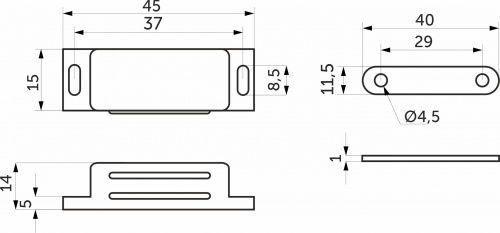 Защелка магнитная мебельная малая AKS белая (присадка планки-29мм)_2