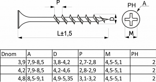 Саморез для гипсокартона 4,2*76 крупный шаг (уп/0,25тыс.шт) AKS_2