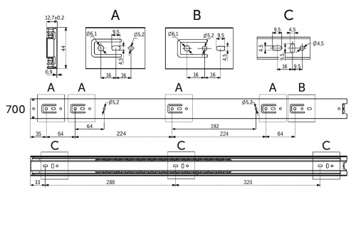 Направляющая шариковая L-700 h=45 AKS A_2