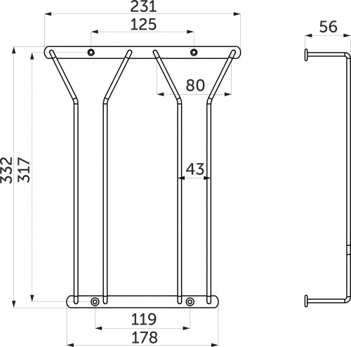 Держатель подвесной для бокалов двухрядный, белый AKS_2