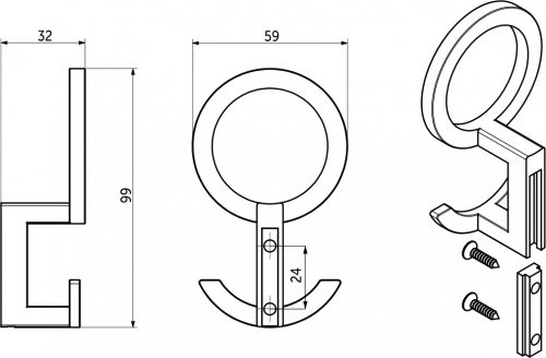 Крючок меб. трехрожковый мет. RONDO черный матовый AKS_2
