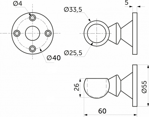 Держатель дистанционный концевой трубы d25 (993), черный AKS_2
