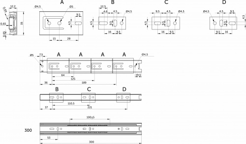 Направляющая шариковая L-300 h=35 GRIDLI B_2