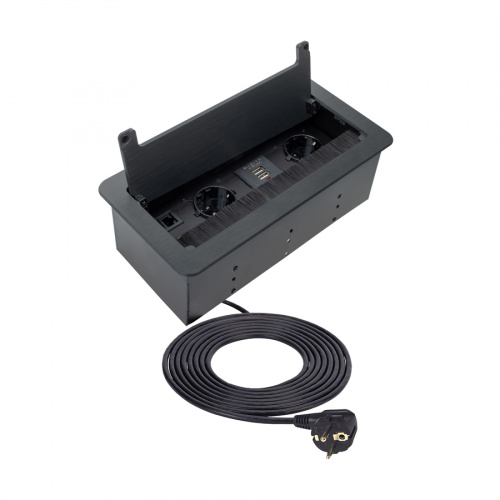 Выдвижной удлинитель 2 розетки, 1xUSB-A, 1xUSB-C, HDMI, LAN, черный, провод 1.5м, HLT_1