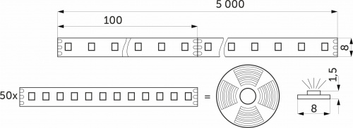 Лента светодиодная двухцветная (CCT) - 9,6W/m, 24V, 8мм, 2835, 120 д/м, IP20, тепл-холод белый, 5м, AKS_2