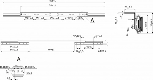 Механизм для раздвижных столов внешний синхронный со стопором L-610 мм AKS_2