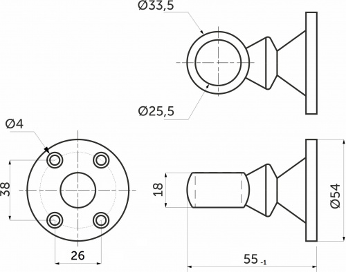 Держатель дистанционный проходной трубы d25 (992), хром AKS_2