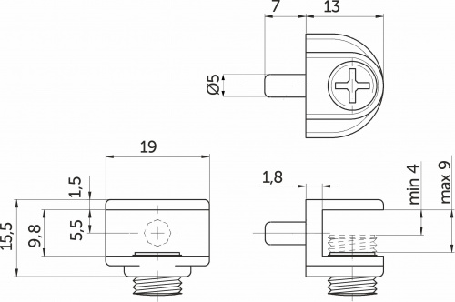 Полкодержатель для стекла регулируемый под сверление мет. MV-09 никель AKS_2