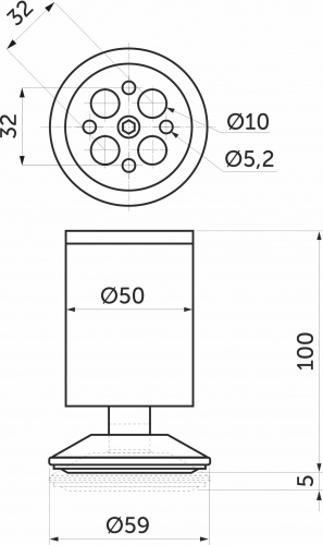 Опора меб. мет. D-762 h100 с регул. хром AKS_2