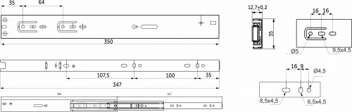 Направляющая шариковая L-350 h=35 AKS PLUS SOFT CLOSE A_2