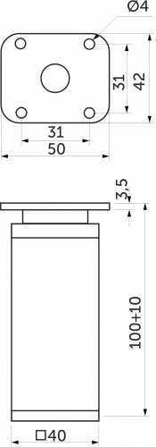 Опора меб. алюм. DAKP-27 h100 с регул. хром AKS_2