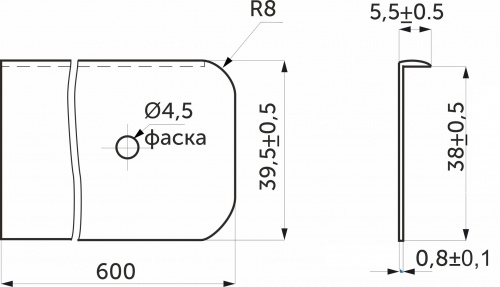 Планка торцевая к столешнице 38 R8 левая алюминий AKS_2