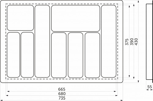 Лоток для столовых приборов 800 LINER 735*430, графит AKS_2