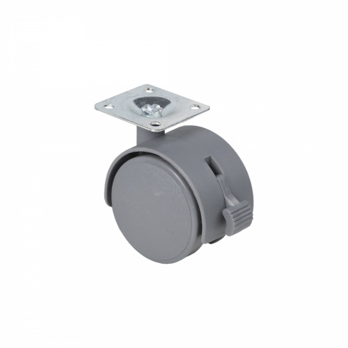 Колесо меб. пласт. d50 с площадкой с торм., серый AKS_1