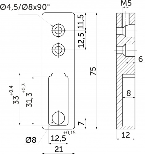 Держатель штанги гардеробной прямоуг. FAME LUMI/1 концевой, графит браш AKS_2