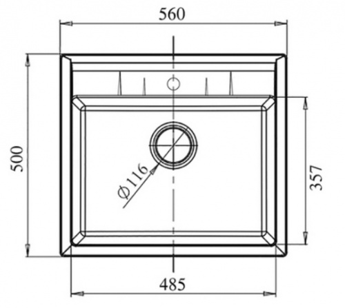 Мойка каменная, прямоугольная одночашевая, GF-Q561 560*500мм, черный, Granfest_2