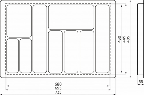 Лоток для столовых приборов 800 PIXEL 735*485, белый AKS_2