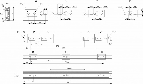 Направляющая шариковая L-450 h=35 GRIDLI B_2