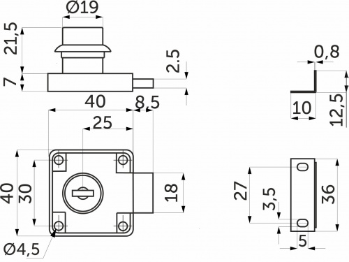Замок для распашной двери механический 138 увеличенная планка, RU_2