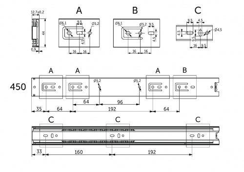 Направляющая шариковая L-450 h=45 AKS A_2