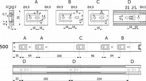Направляющая шариковая L-500 h=35 AKS A_2