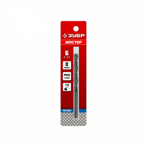 Сверло по металлу цилиндрический хвостовик 6.0 х 93 мм, сталь Р4М2 МС ЗУБР_1