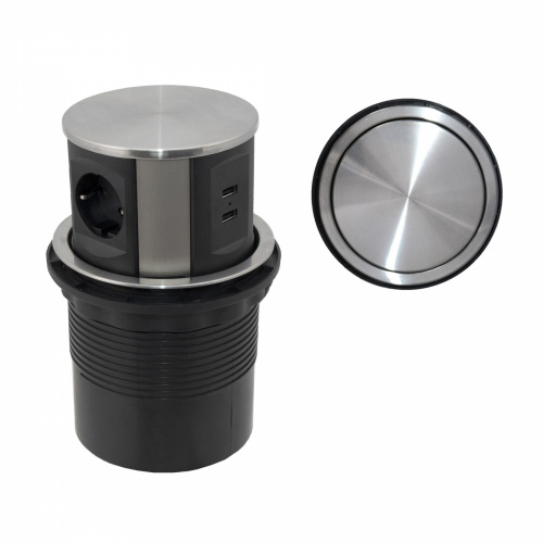 Выдвижной удлинитель Tor USB, 120 мм 3 розетки, 2xUSB A, сталь, AKS_1