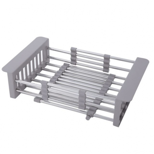 Коландер для мойки раздвижной, нержавеющая сталь, 290-475*227мм, серый, AKS_1