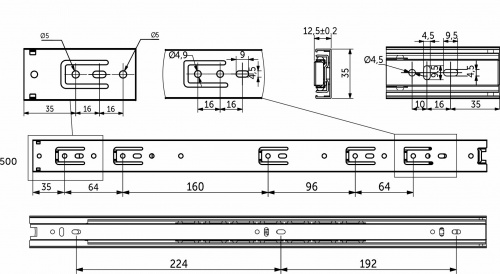 Направляющая шариковая L-500 h=35 GRIDLI A_2