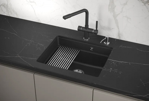 Мойка кварц, прямоугольная, KS-5501U, 550*450мм, черный металлик, под столешницу, Granula_4