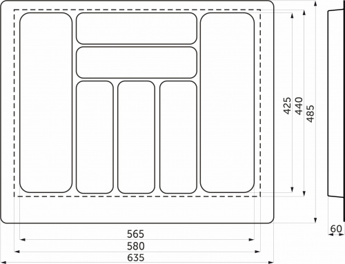 Лоток для столовых приборов 700 BASIC 635*485, серый AKS_2