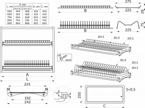Сушка для посуды 800, хром GRIDLI_2