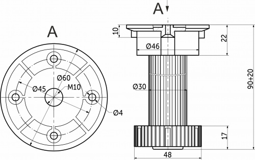 Опора кухонная пласт. h100 трехсоставная, белый (1уп=280шт)_2