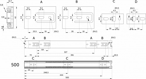 Направляющая шариковая L-500 h=42 GRIDLI B_2