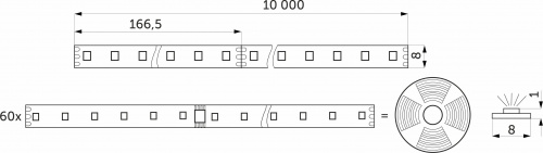 Лента светодиодная SPI ("Бегущий огонь") - 12W/m, 24V, 8мм, 2835, 126 д/м, IP20, нейтральный белый (4000K) - 10м, AKS_2