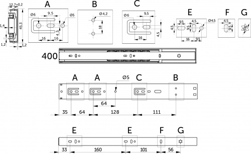 Направляющая шариковая L-400 h=45 PRIME by AKS SOFT CLOSE A черный_2